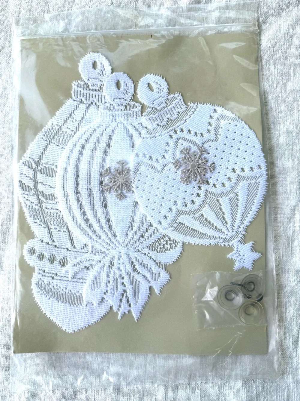 Heritage White Lace Window Ornaments - Lace Holiday Accents - unopened